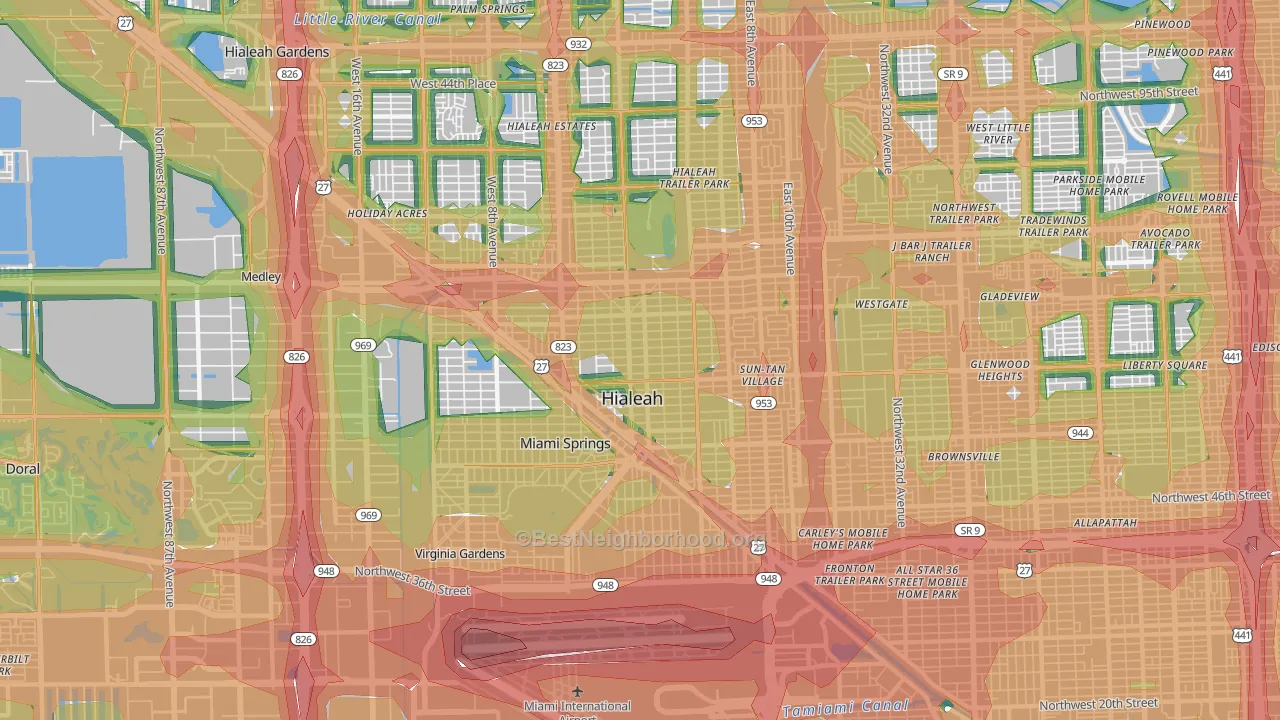 33010, FL Map of Noise Levels in 33010