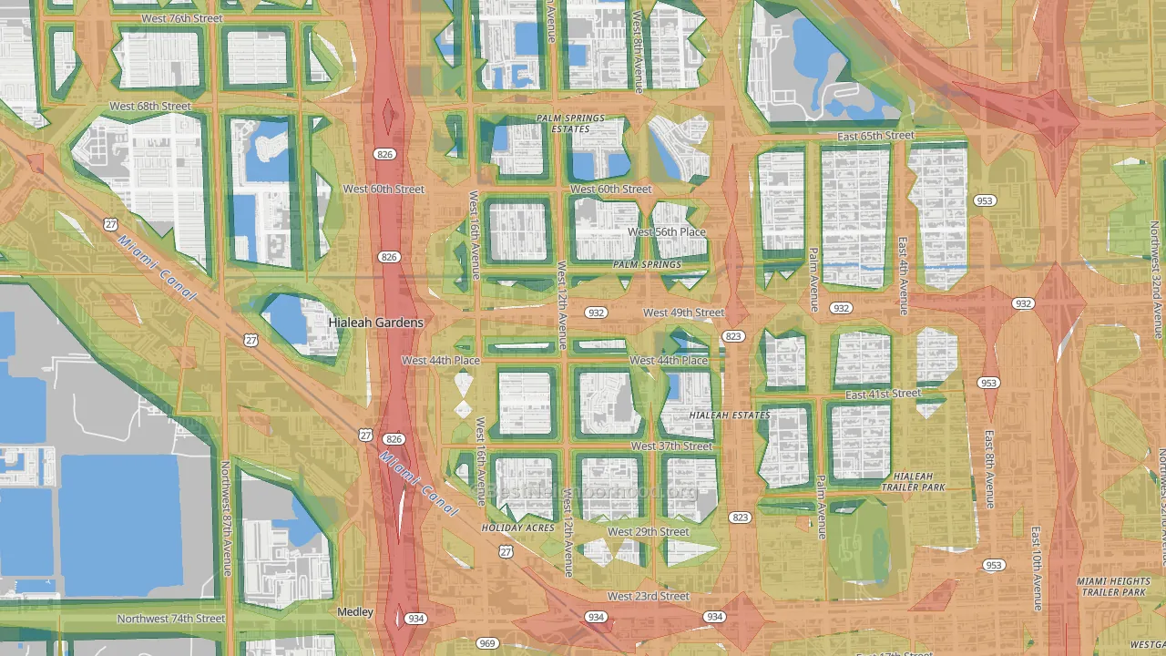 33012, FL Map of Noise Levels in 33012