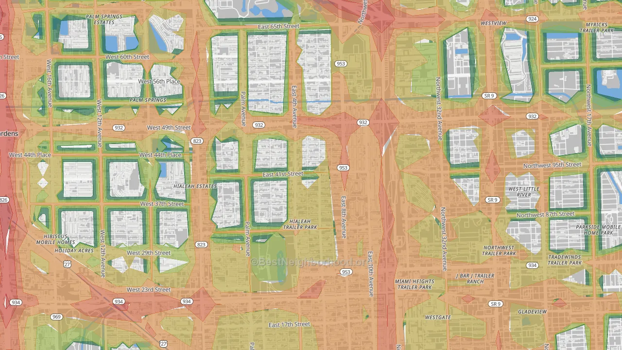 33013, FL Map of Noise Levels in 33013