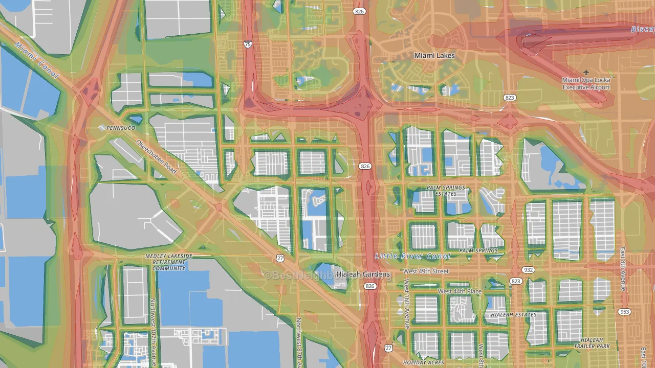 33016, FL Map of Noise Levels in 33016