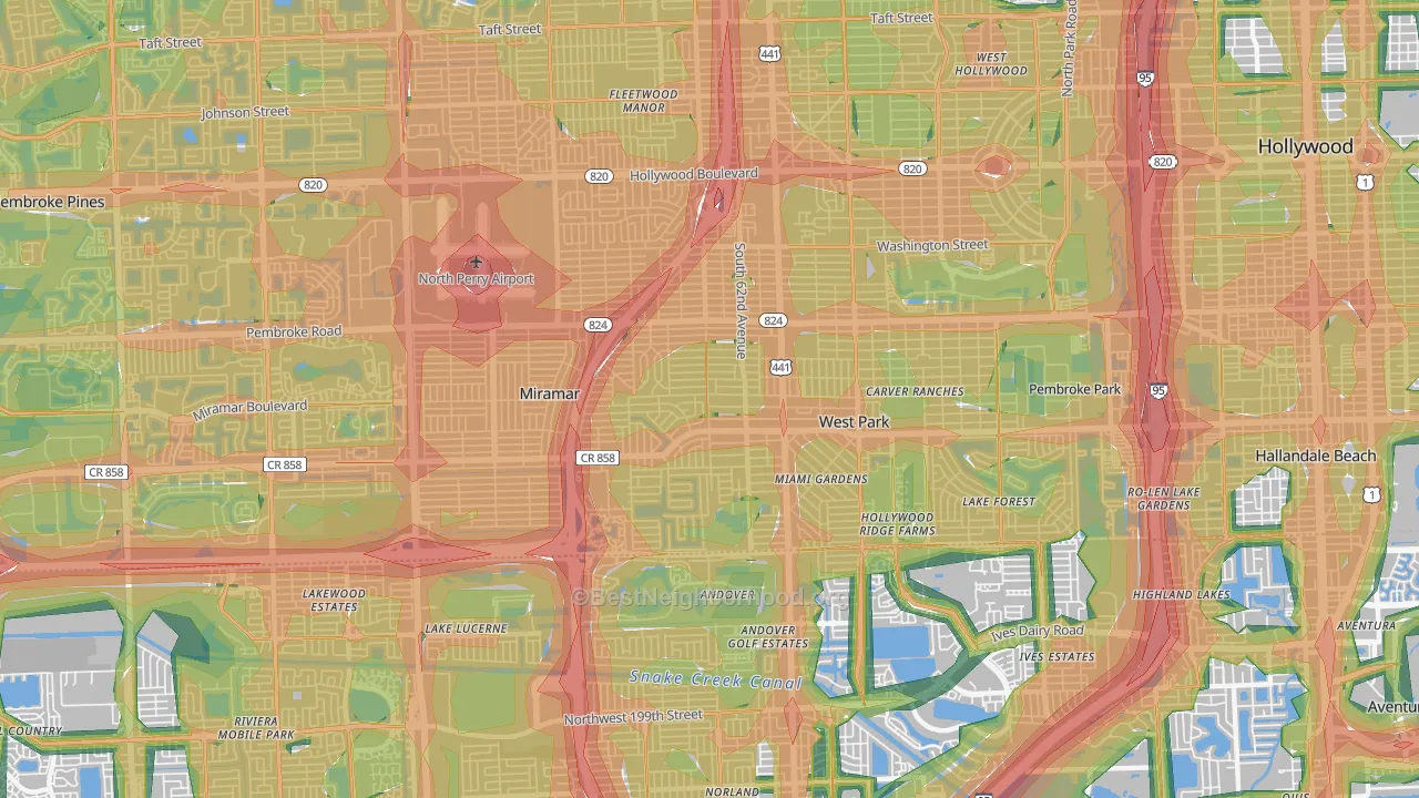 33023, FL Map of Noise Levels in 33023
