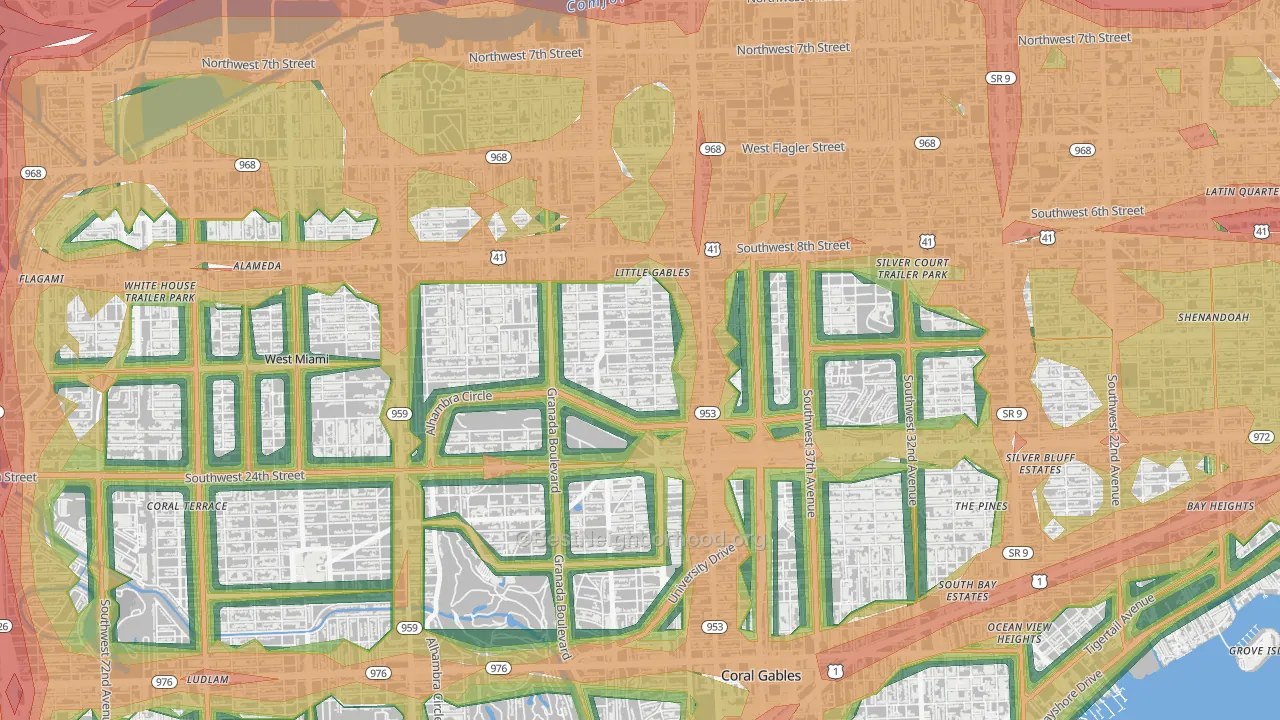 33134, FL Map of Noise Levels in 33134