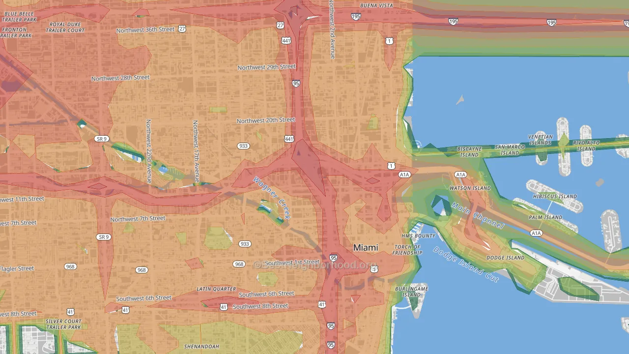 33136, FL Map of Noise Levels in 33136