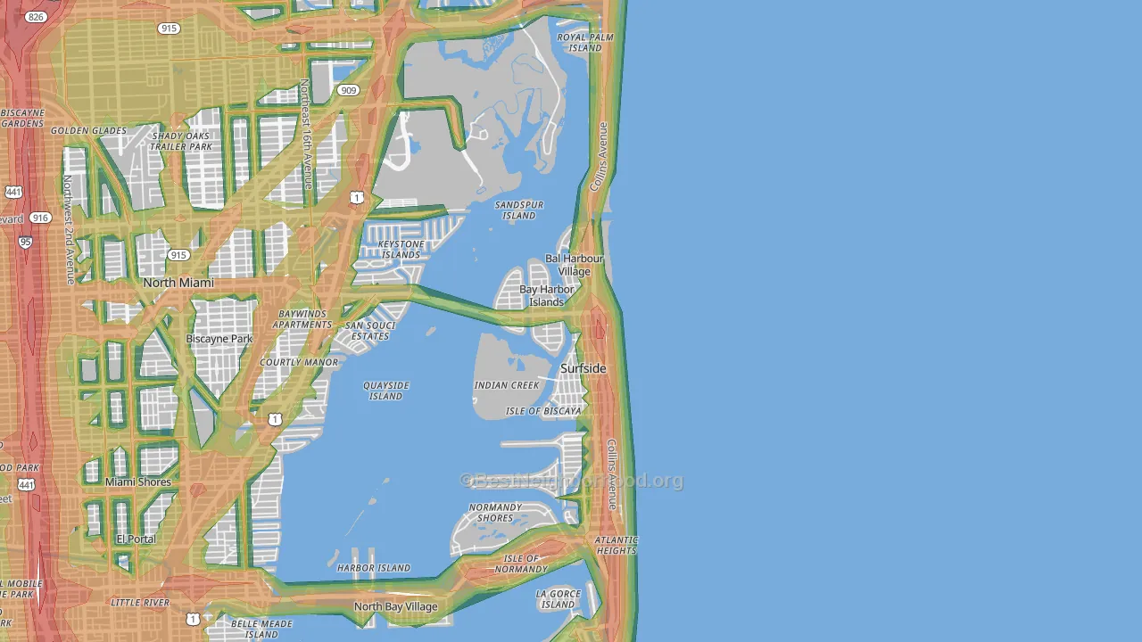 33154, FL Map of Noise Levels in 33154