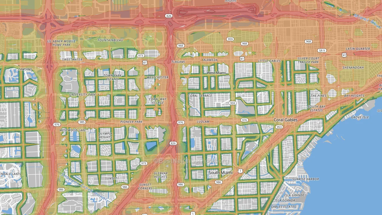 33155, FL Map of Noise Levels in 33155