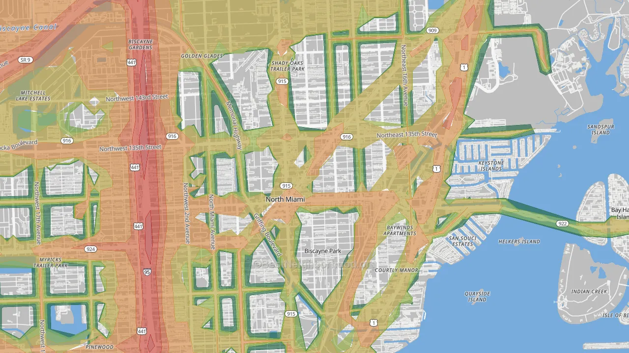 33161, FL Map of Noise Levels in 33161