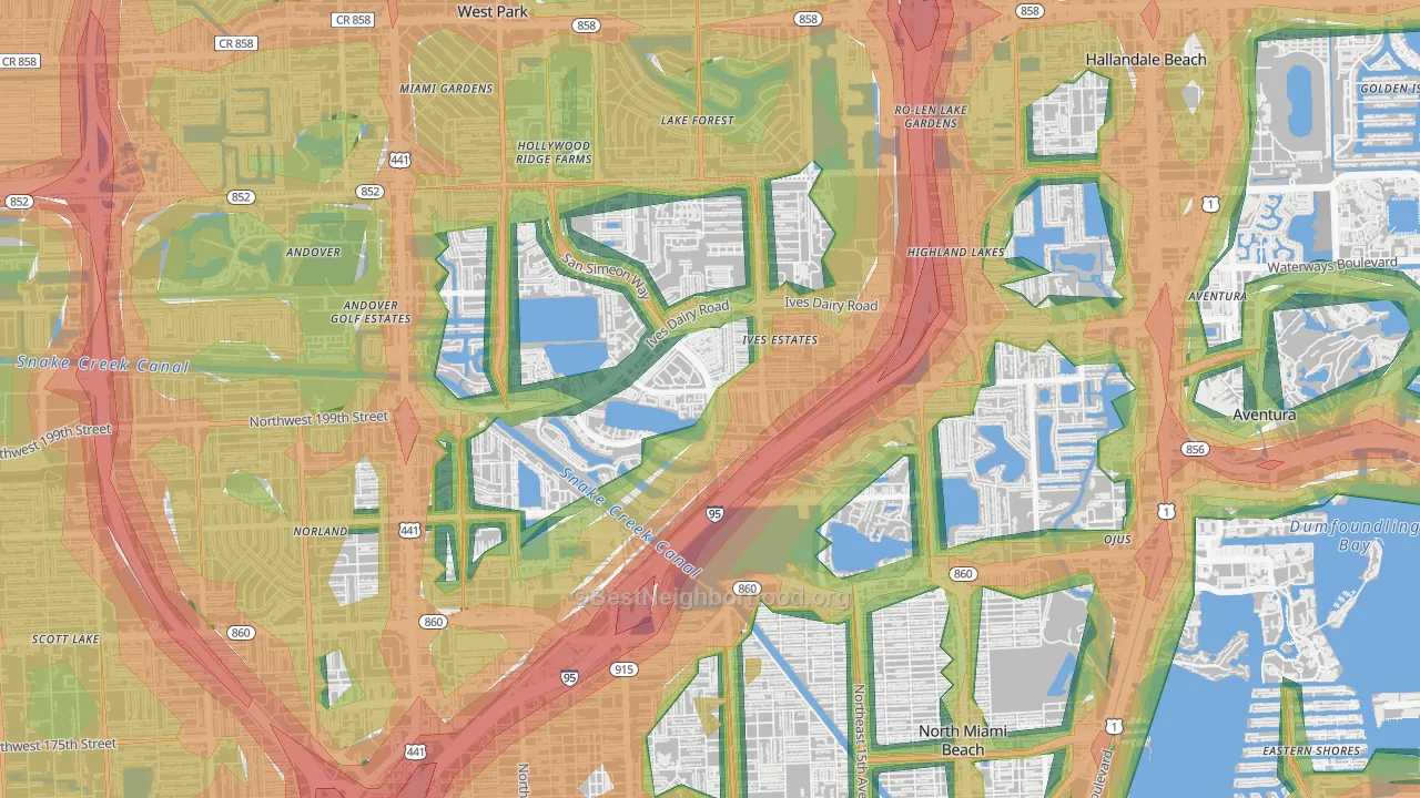 33179, FL Map of Noise Levels in 33179