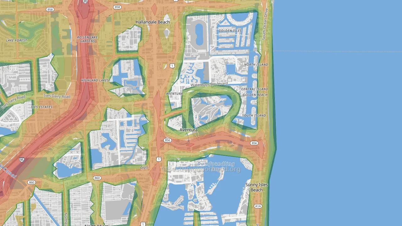 33180, FL Map of Noise Levels in 33180