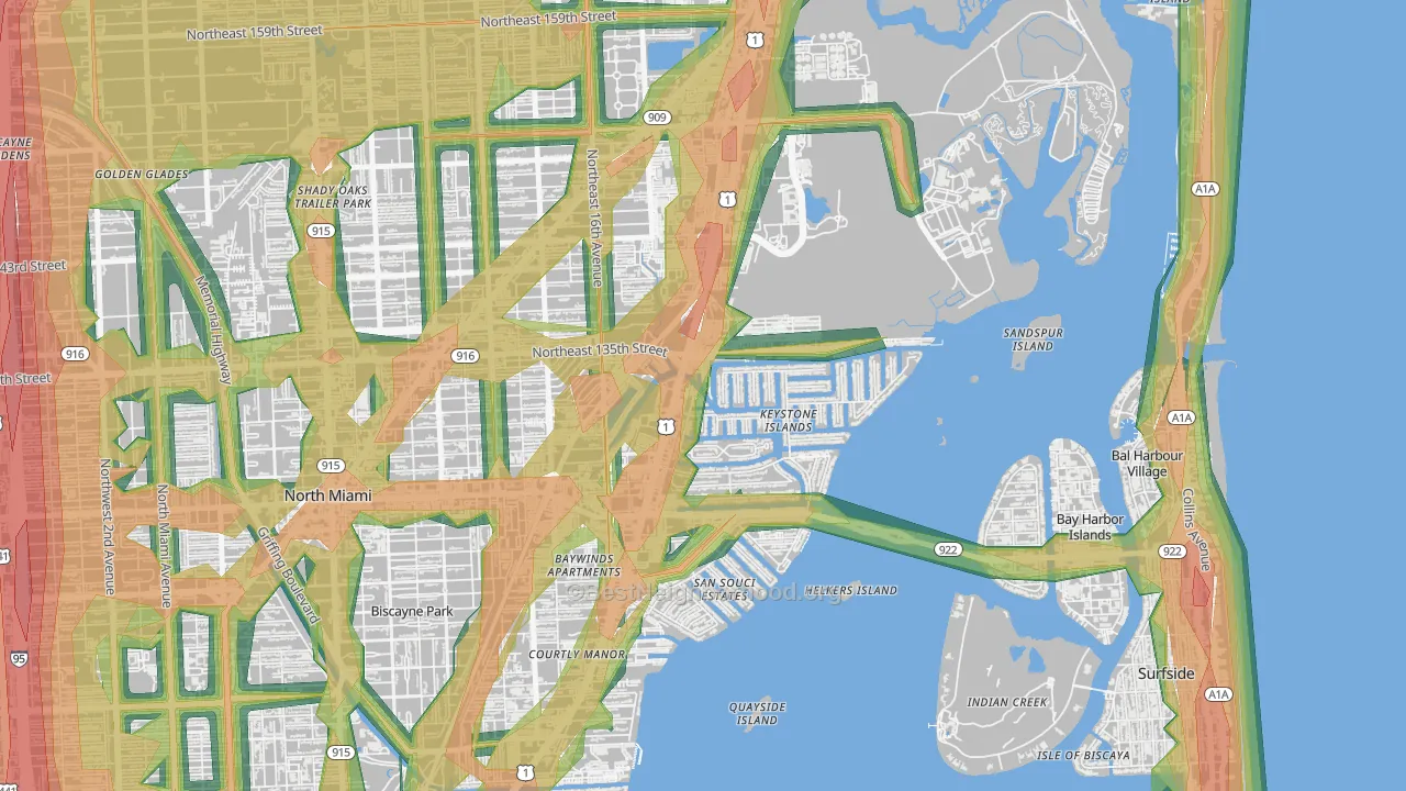 33181, FL Map of Noise Levels in 33181