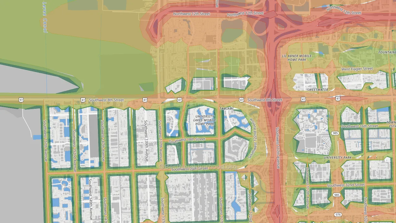 33184, FL Map of Noise Levels in 33184