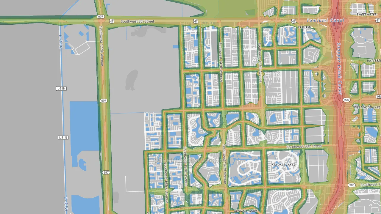 33185, FL Map of Noise Levels in 33185