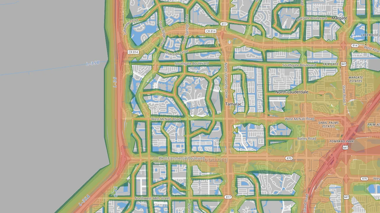 33321, FL Map of Noise Levels in 33321