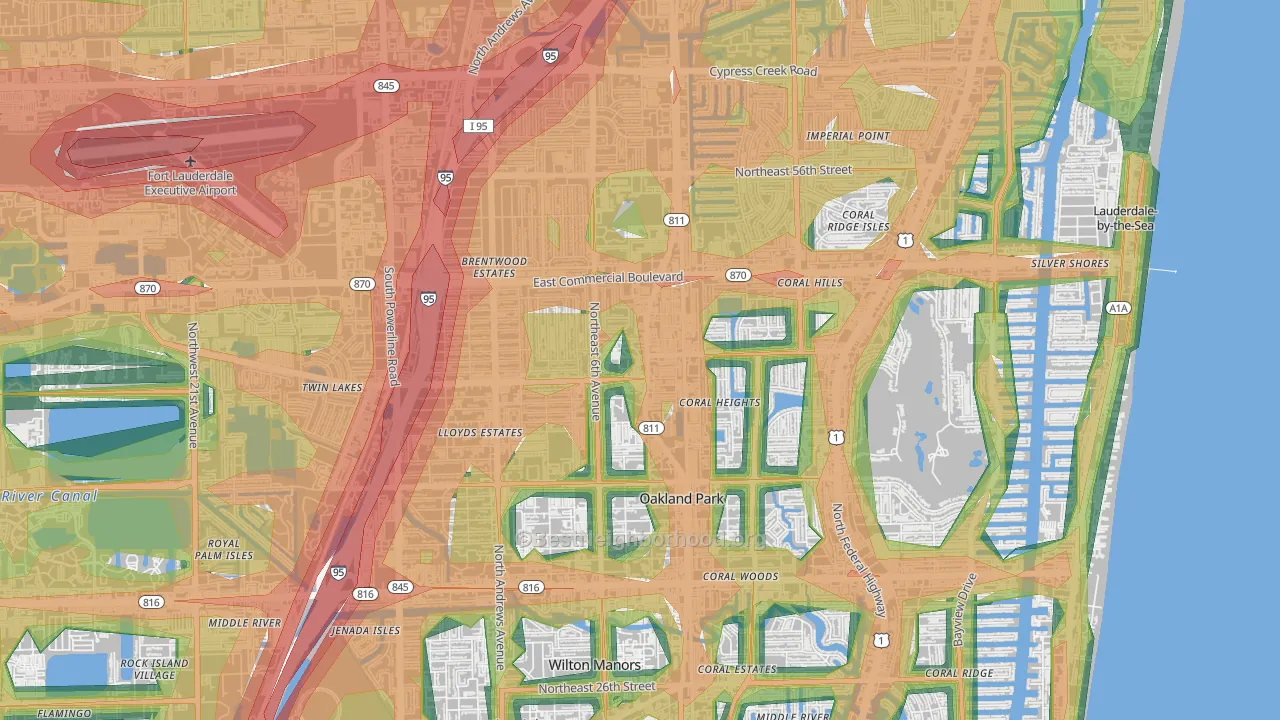 33334, FL Map of Noise Levels in 33334