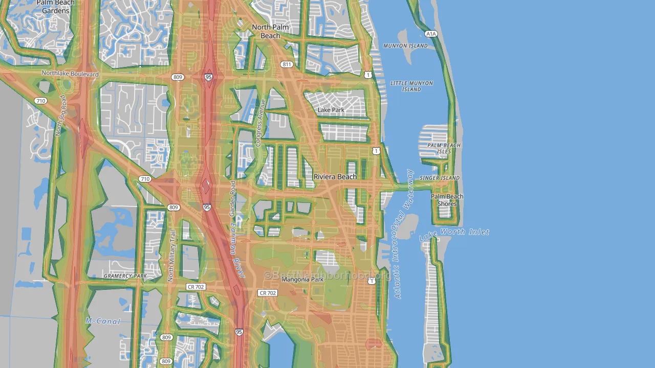 33404, FL Map of Noise Levels in 33404
