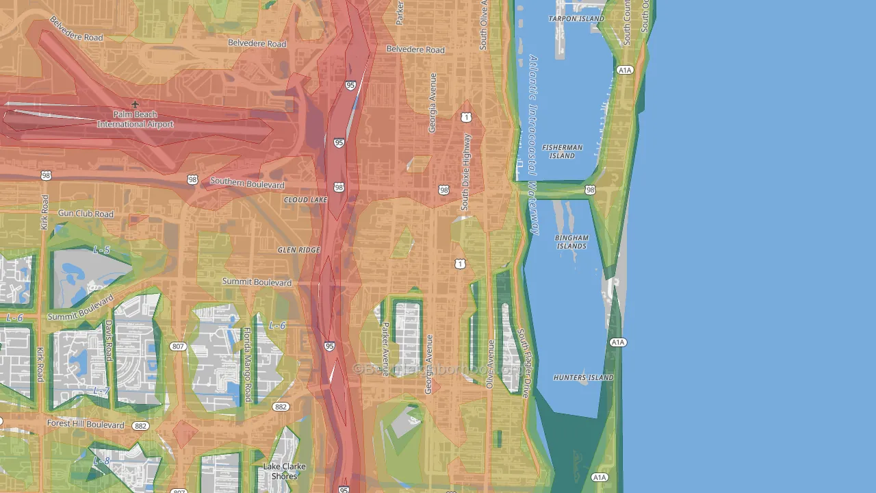 33405, FL Map of Noise Levels in 33405