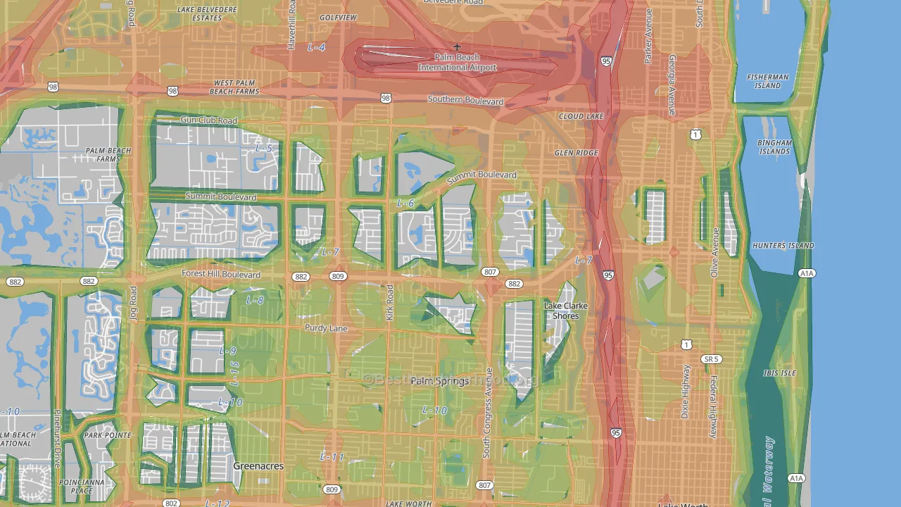 33406, FL Map of Noise Levels in 33406