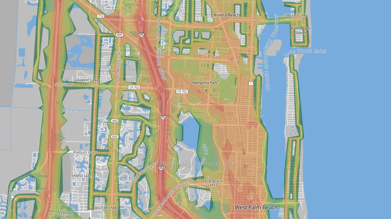 33407, FL Map of Noise Levels in 33407