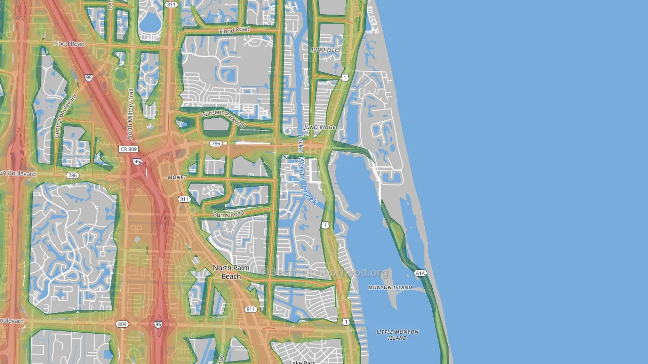 33408, FL Map of Noise Levels in 33408