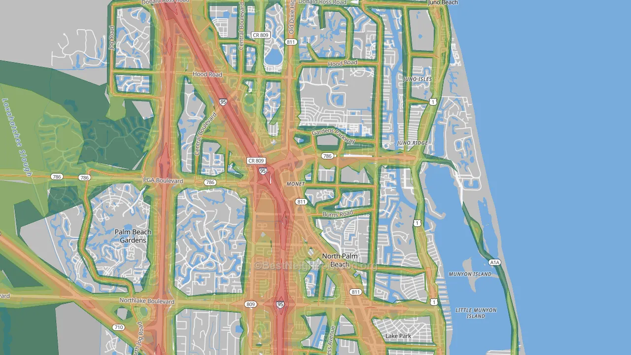 33410, FL Map of Noise Levels in 33410