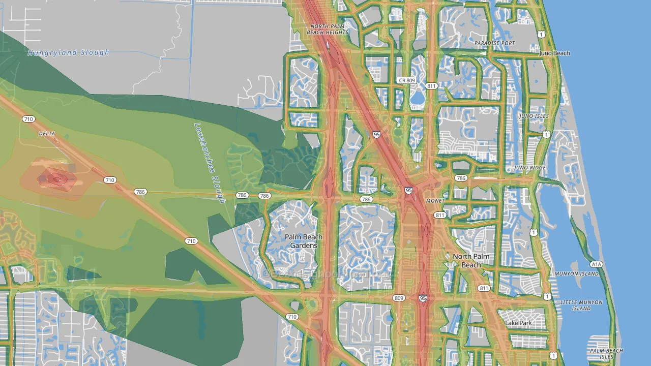 33418, FL Map of Noise Levels in 33418