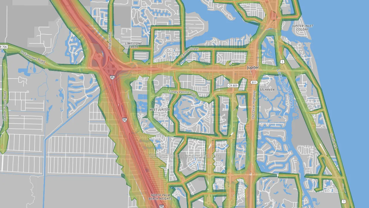 33458, FL Map of Noise Levels in 33458