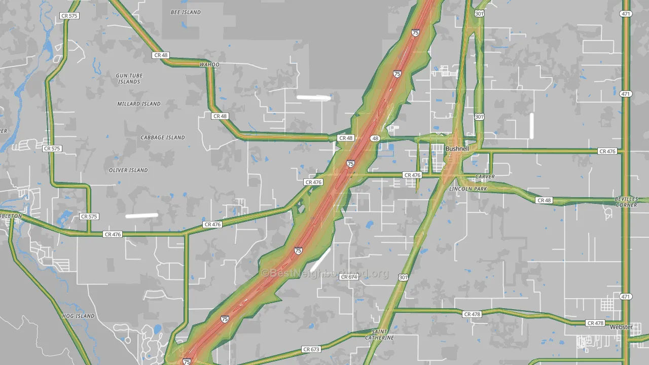 33513, FL Map of Noise Levels in 33513