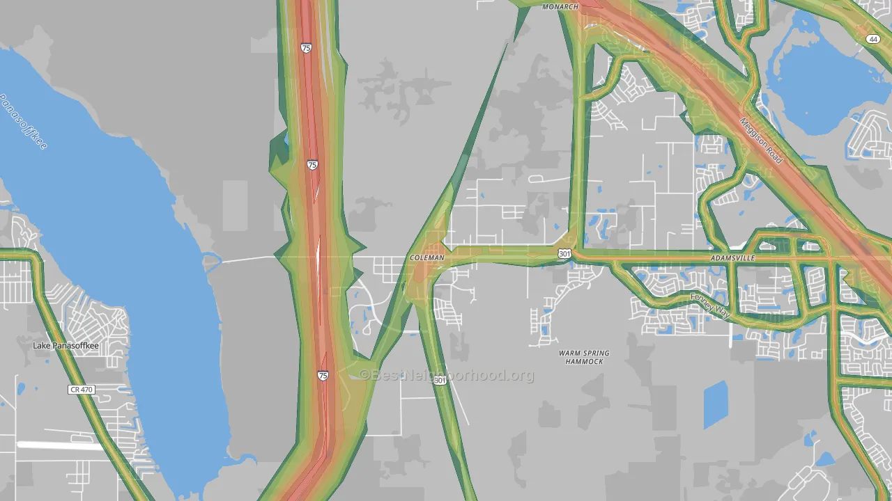 33521, FL Map of Noise Levels in 33521