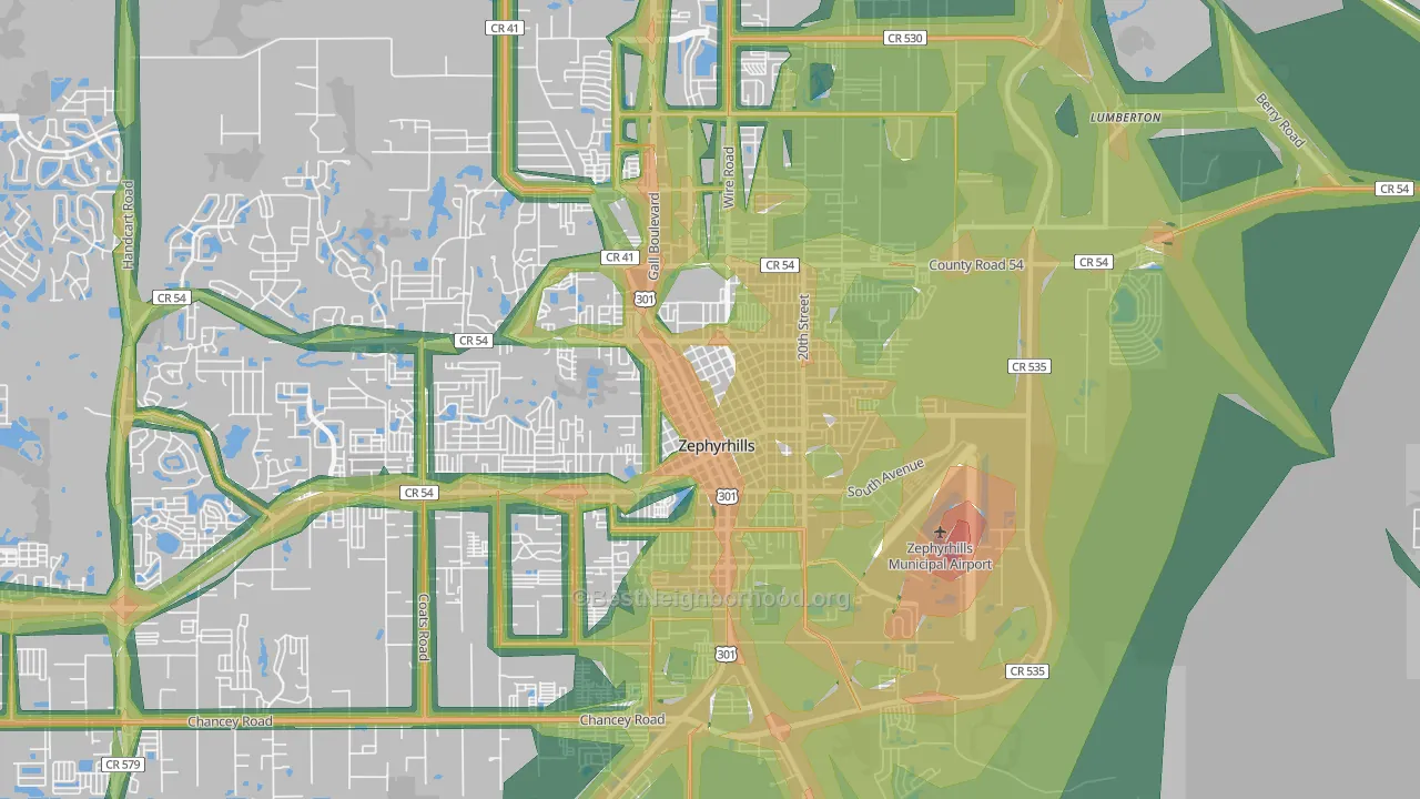 33542, FL Map of Noise Levels in 33542