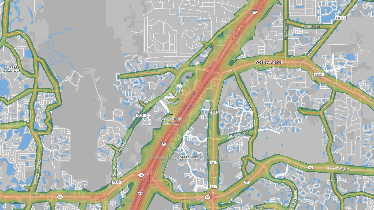 33544, FL Map of Noise Levels in 33544