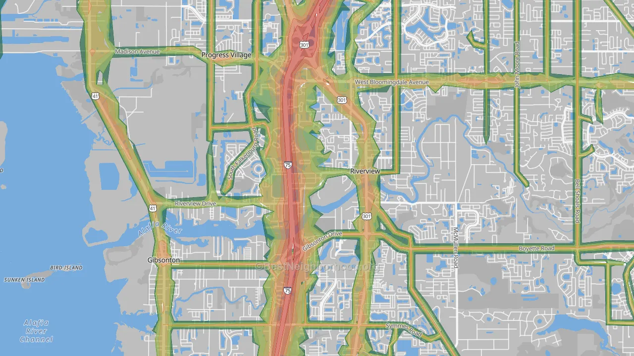 33578, FL Map of Noise Levels in 33578