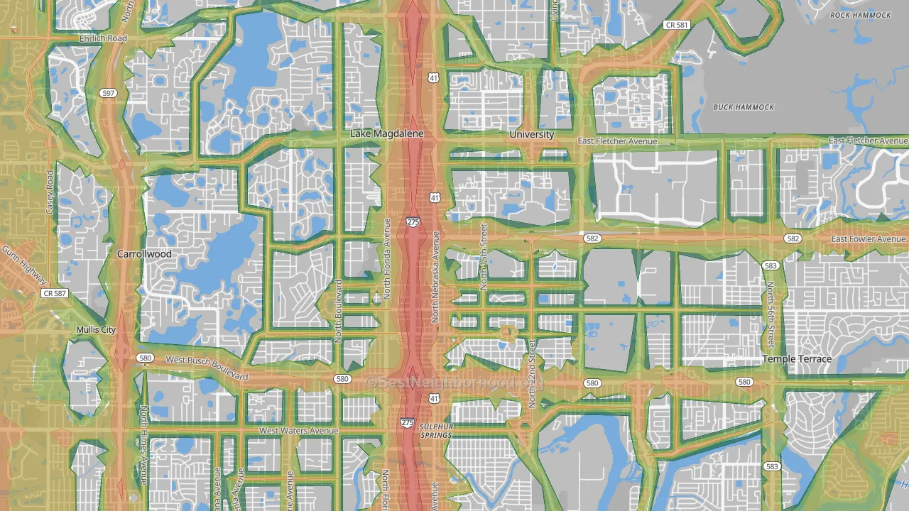 33612, FL Map of Noise Levels in 33612