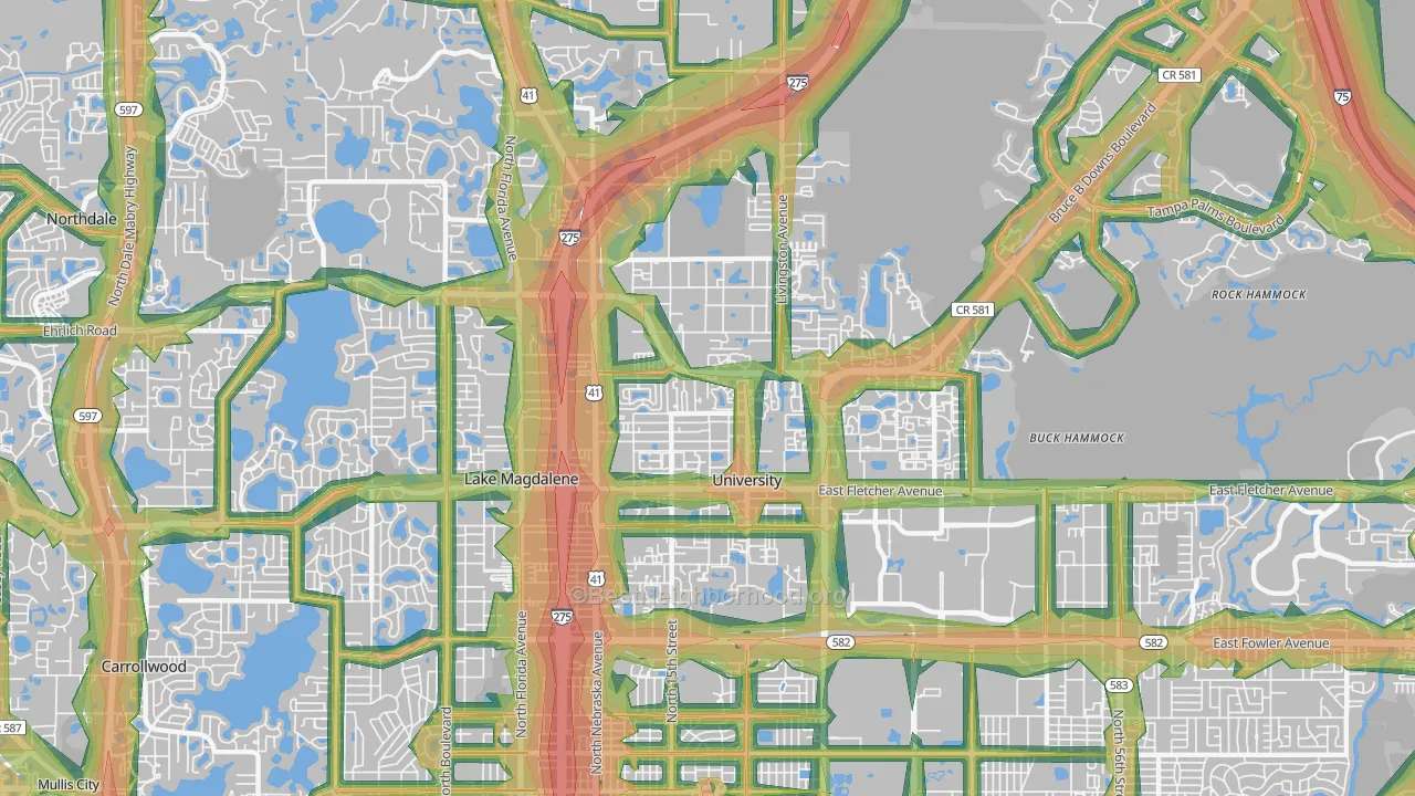 33613, FL Map of Noise Levels in 33613