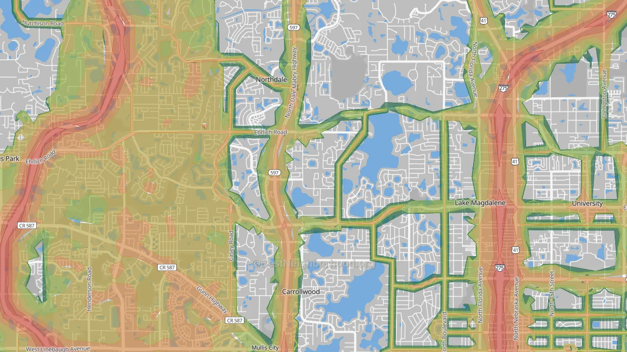 33618, FL Map of Noise Levels in 33618