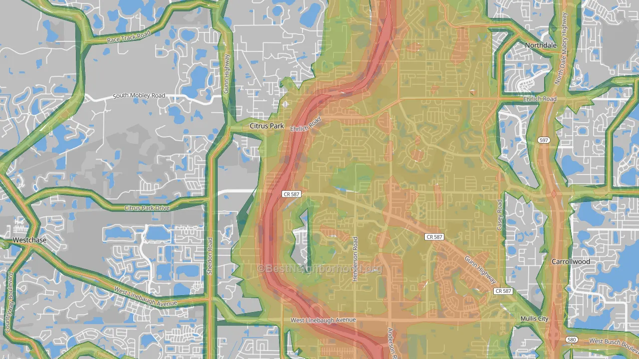 33625, FL Map of Noise Levels in 33625