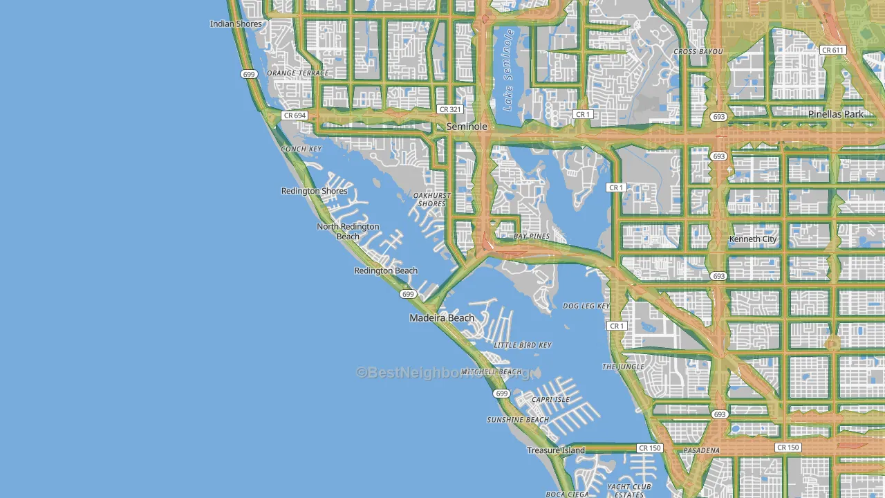 33708, FL Map of Noise Levels in 33708