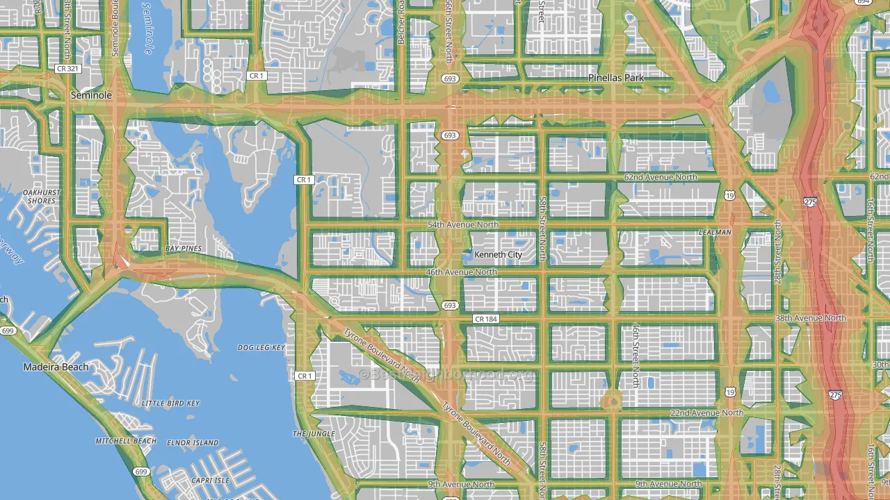 33709, FL Map of Noise Levels in 33709