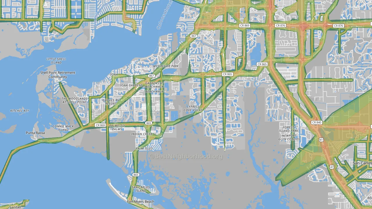 33908, FL Map of Noise Levels in 33908