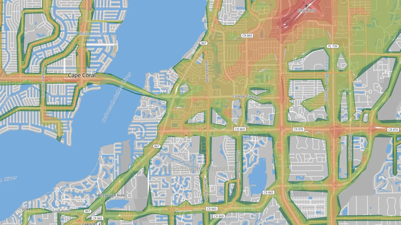 33919, FL Map of Noise Levels in 33919