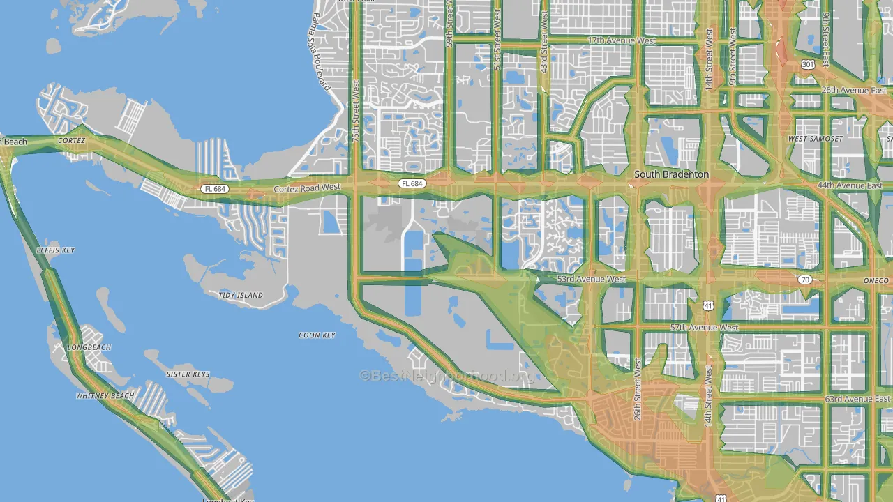 34210, FL Map of Noise Levels in 34210