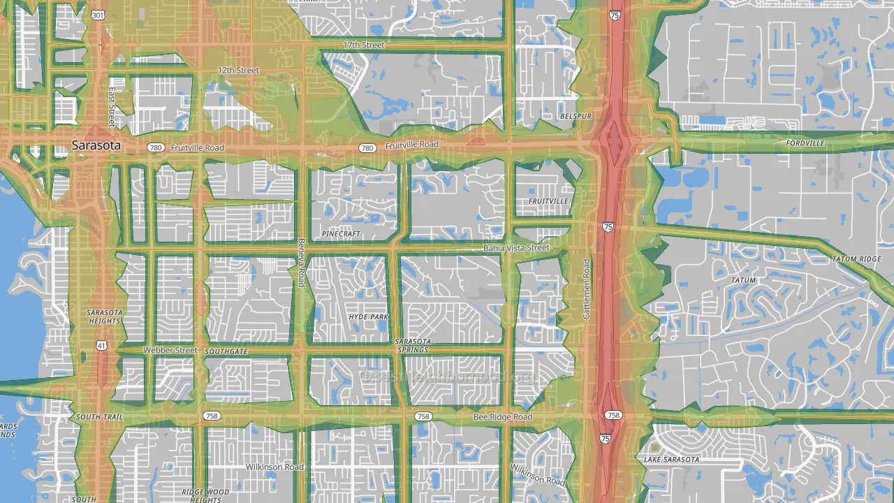 34232, FL Map of Noise Levels in 34232