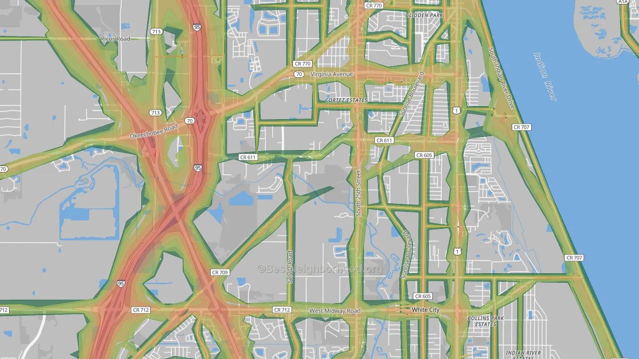 34981, FL Map of Noise Levels in 34981