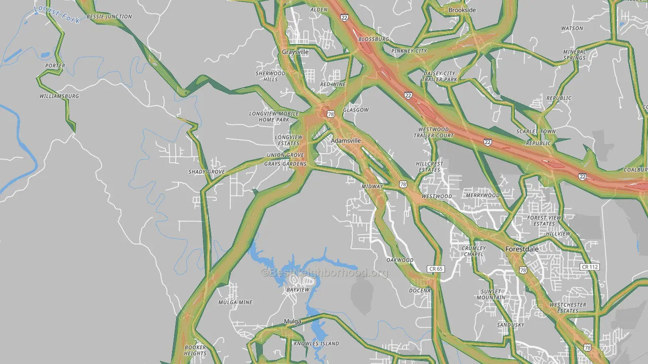 35005, AL Map of Noise Levels in 35005