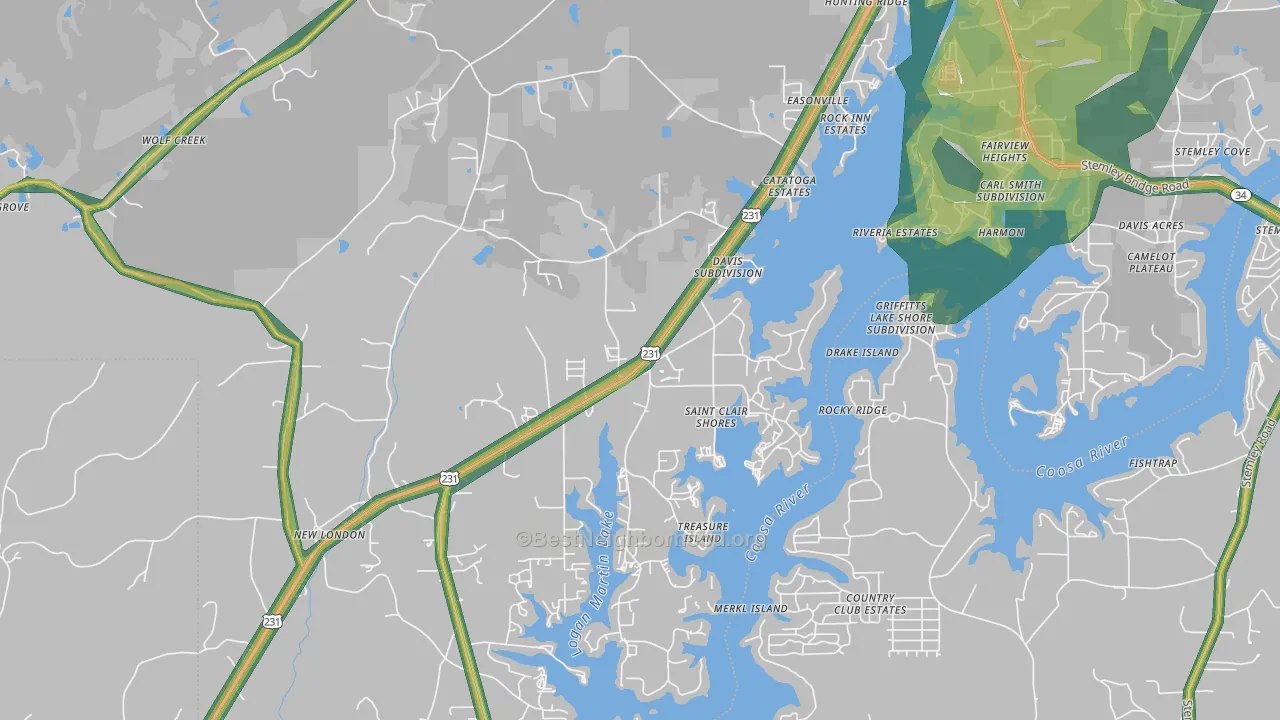 35054, AL Map of Noise Levels in 35054