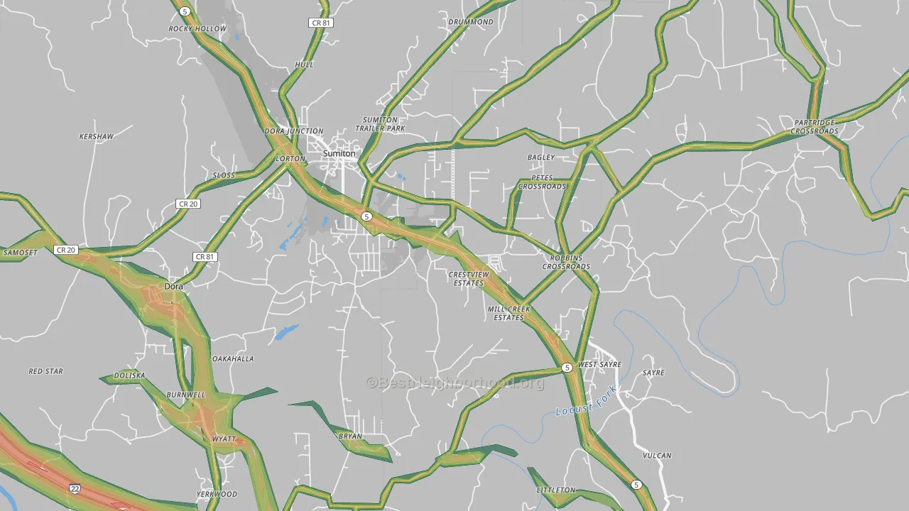 35062, AL Map of Noise Levels in 35062