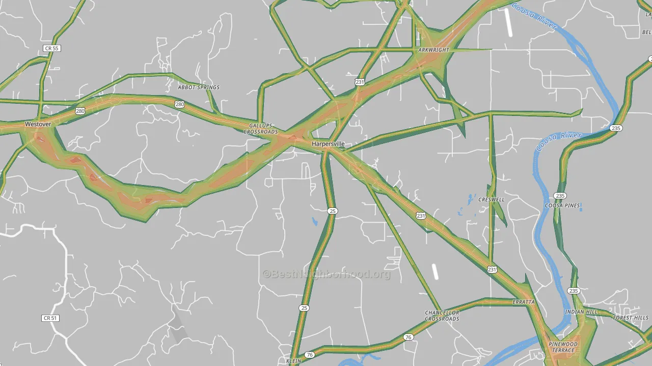 35078, AL Map of Noise Levels in 35078