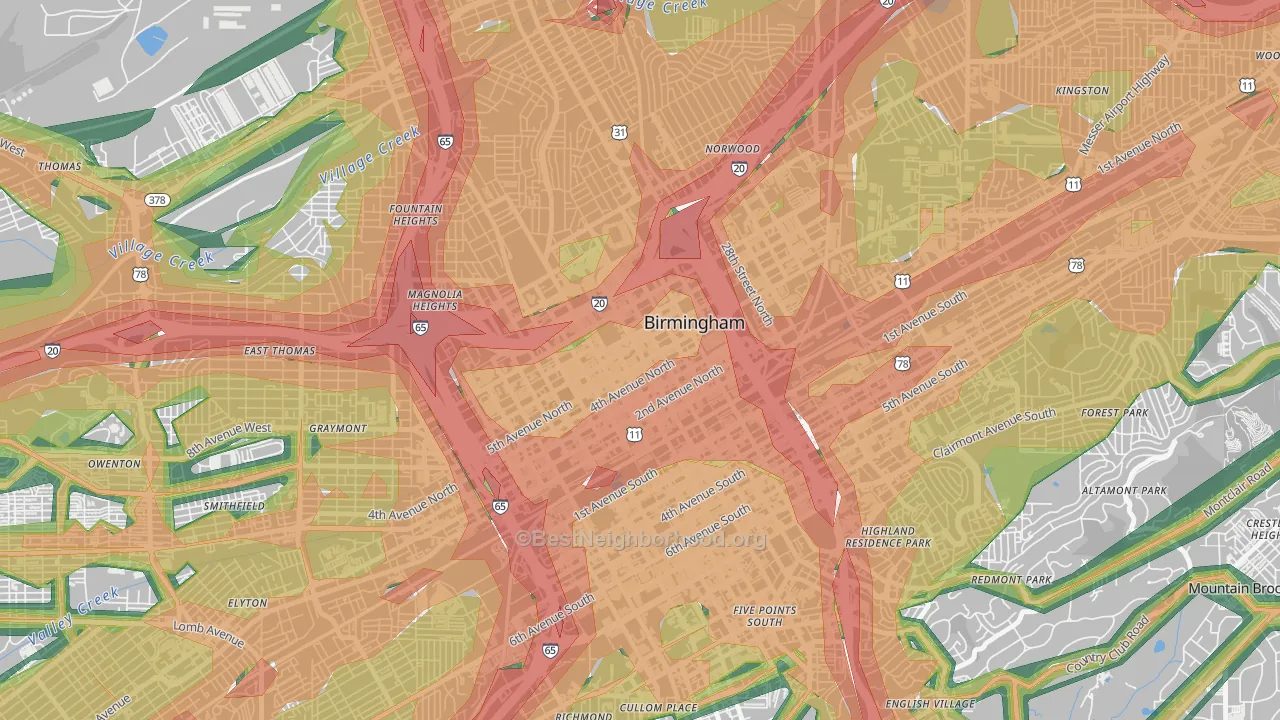 35203, AL Map of Noise Levels in 35203