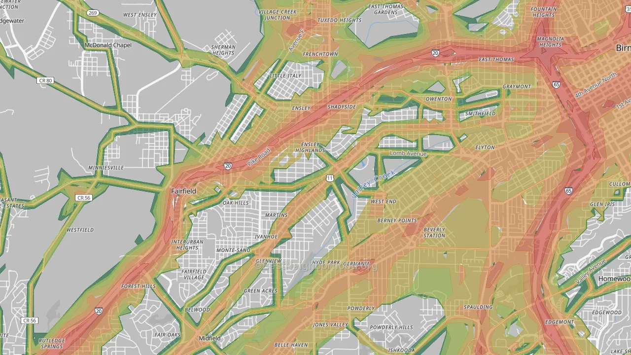 35208, AL Map of Noise Levels in 35208
