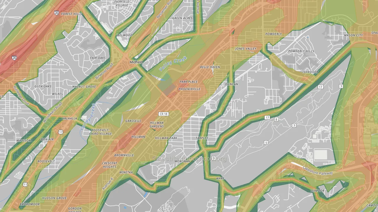 35221, AL Map of Noise Levels in 35221