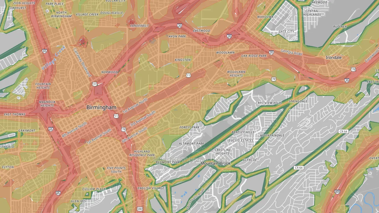 35222, AL Map of Noise Levels in 35222