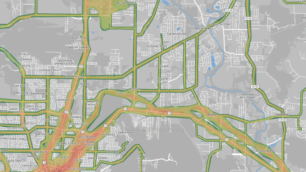 35811, AL Map of Noise Levels in 35811